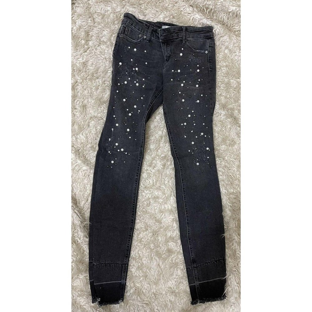 Tractr Jeans Girls 12 Raw Edge Pearls Rhinestones